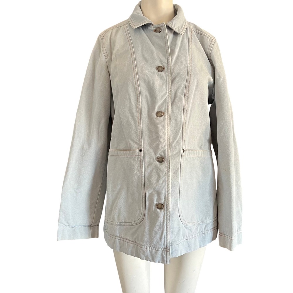 Pendleton Gray Cotton Canvas Wool Blend Plaid Lined Utility Barn Jacket Women M